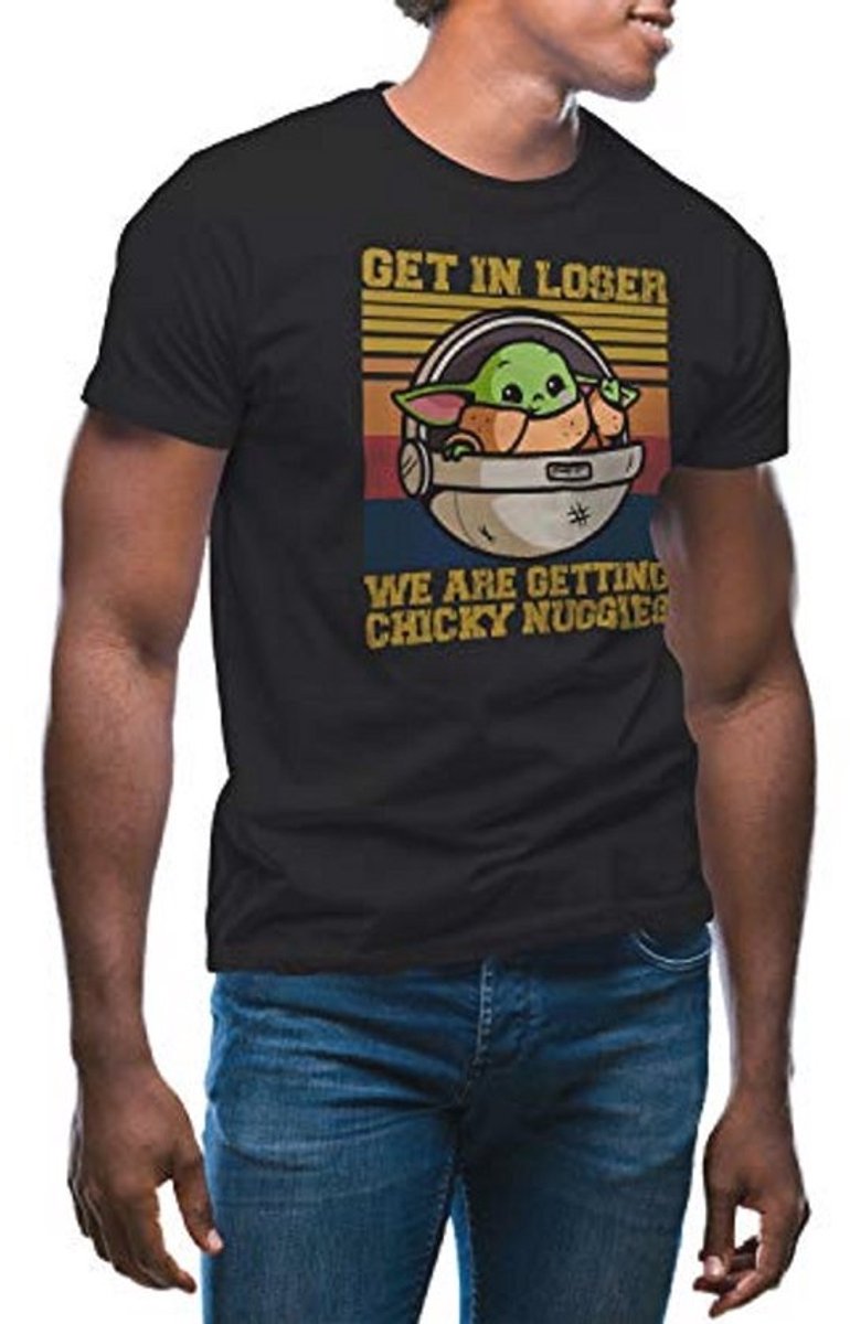 Vintage Get In Loser T-Shirt met Baby Yoda en Chicky Nuggies voor Heren