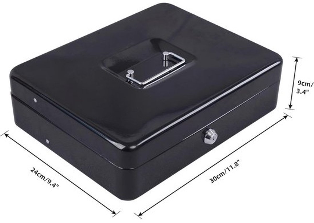 Metalen Cash Box met Sleutels en Cantilever Coin Tray - Zwart