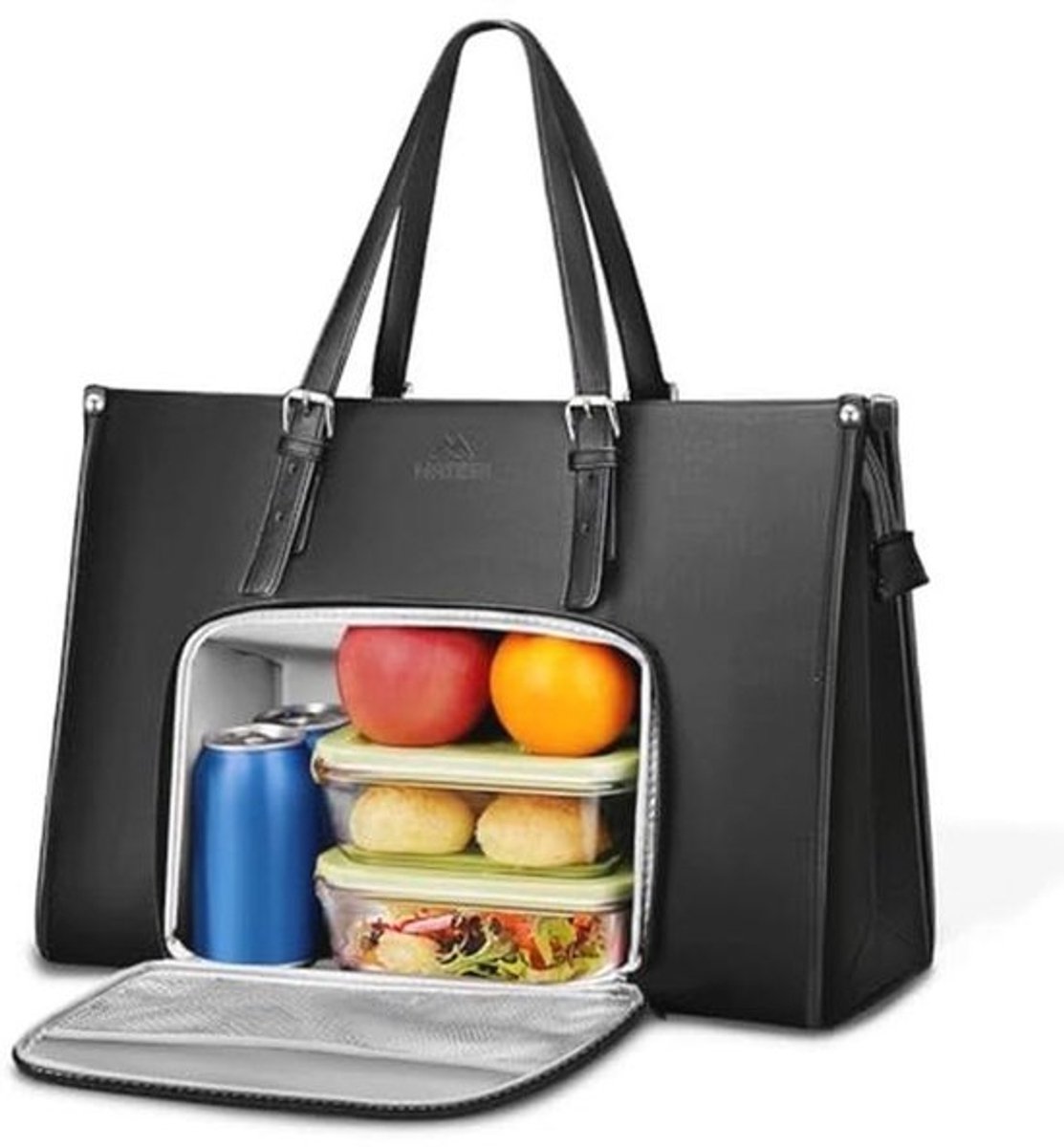 MATEIN Laptop Bags for Women with Insulated Leakproof Lunch Compartment, 15.6 Inch PU Leather Briefcase, Laptop Bag, Work Bag with Adjustable Handle, Designer Handbag for School, Office, Black, Black