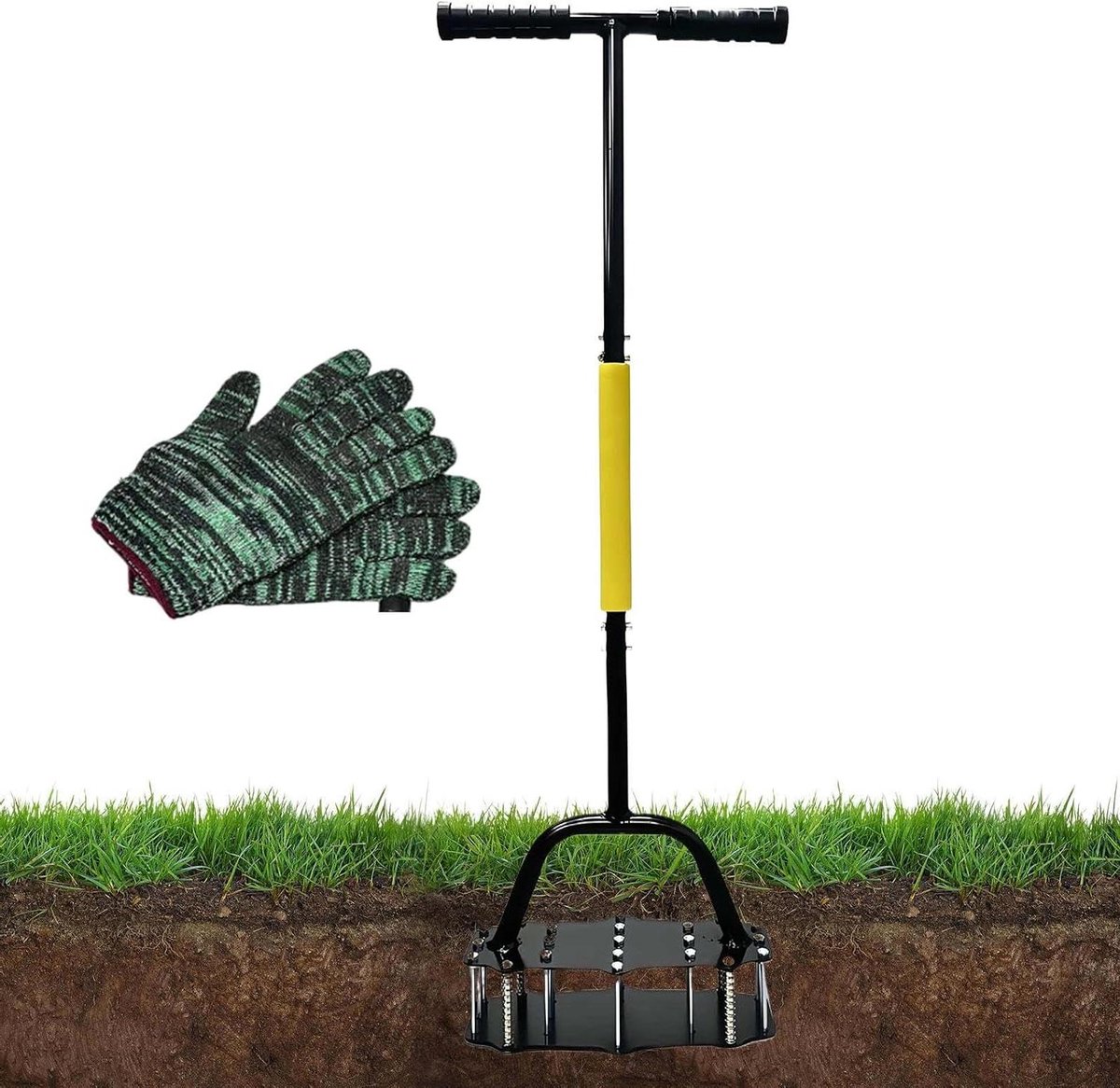 Gazonbeluchter Handmatig - Bodemluchter Tuin - Gazononderhoud Ventilatie - 17 Stalen Spikes - 42 x 345 cm - Enkele Attribuut