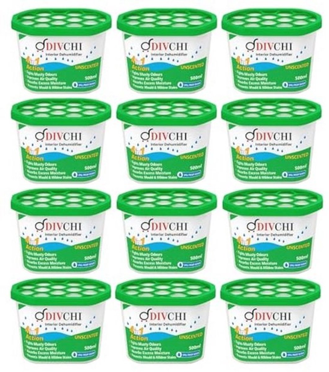 Set van 12 Luchtontvochtigers 500 ml - Vochtabsorberende Oplossing voor Thuis, Keuken, Slaapkamer en Garage