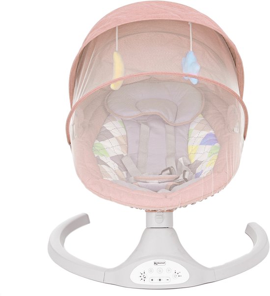 Elektrische Baby Wipstoel – Bluetooth, Afstandsbediening, 5 Trillingsstanden, Muziek, 5-Punts Veiligheidsgordel & Klamboe – Roze — afbeelding 4