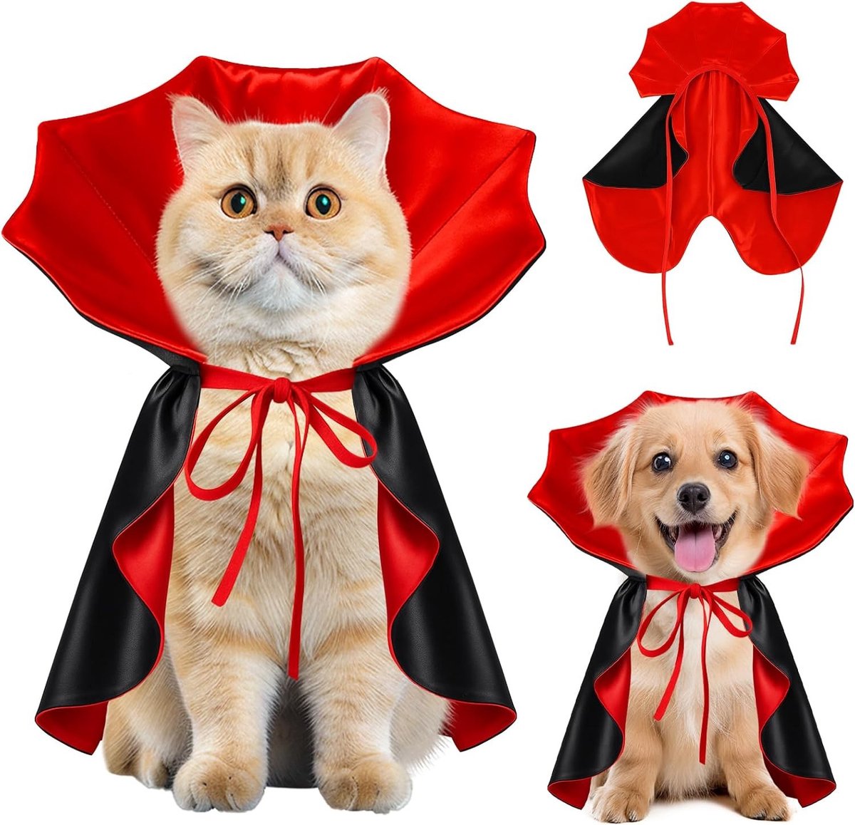 Griezelige Halloween Kostuums voor Kleine Honden en Katten met Verstelbare Cape en Nekbescherming voor Vampier Feestjes