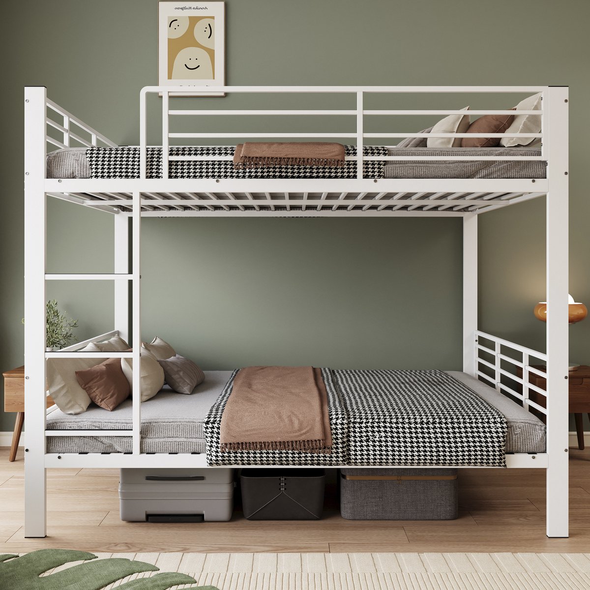 VVBV Stapelbed 140x200 – Metalen Stapelbed met Ladder en Uitvalbeveiliging – Modern Design – Voor Slaapkamer – Voor Kinderen en Tieners – Matte Wit