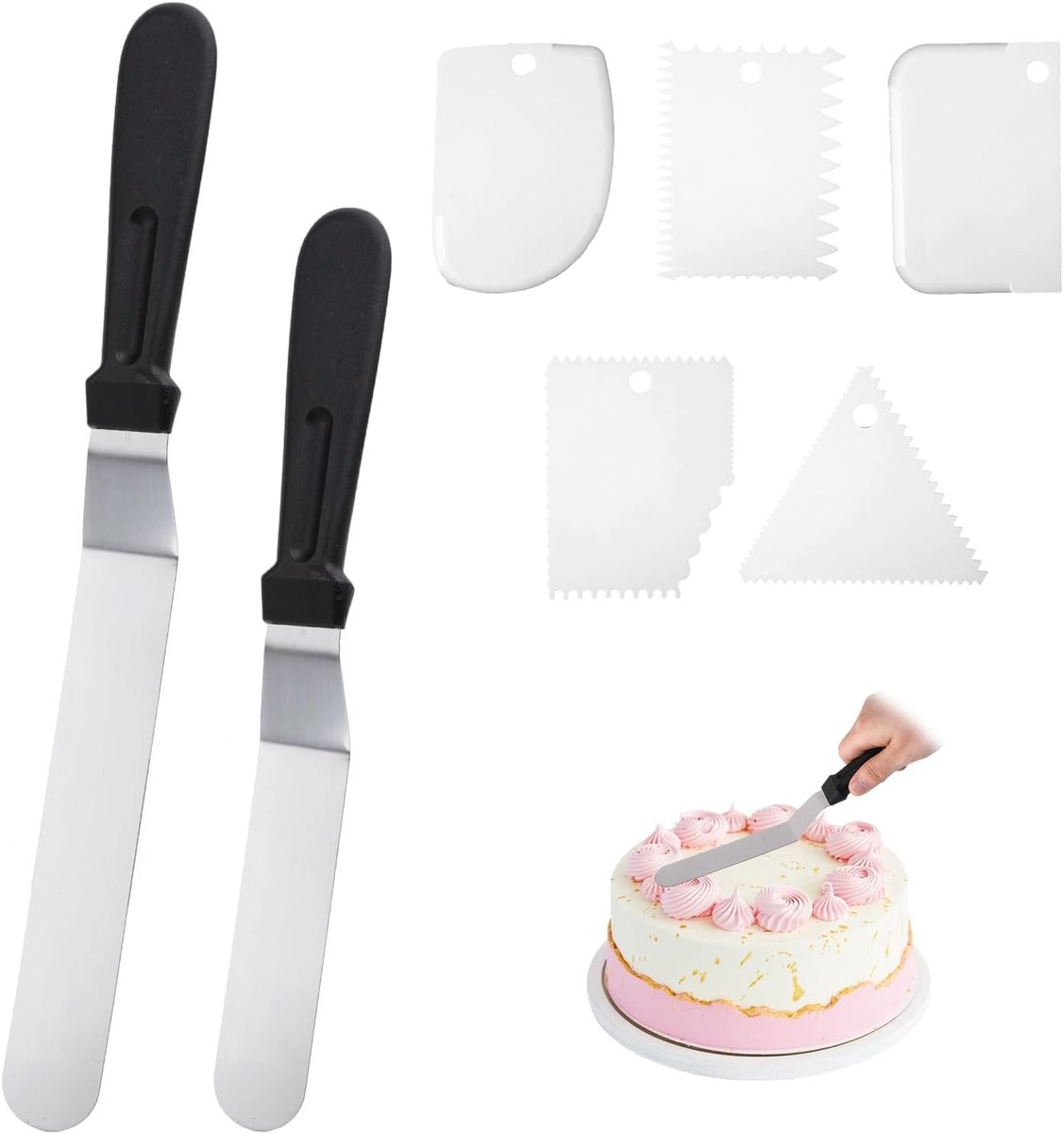 Set van 7 taartspatels en -accessoires, inclusief taartmes, hoekpalet en deegschrapers voor bakken