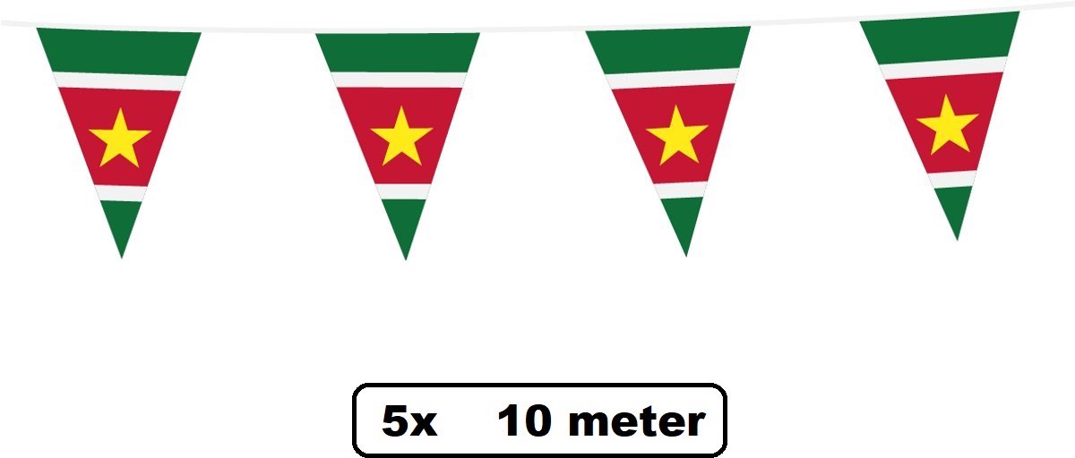 5 stuks Vlaglijn Suriname 1000 cm - Vlaggenlijn - groen/geel/rood - Carnaval thema feest landen