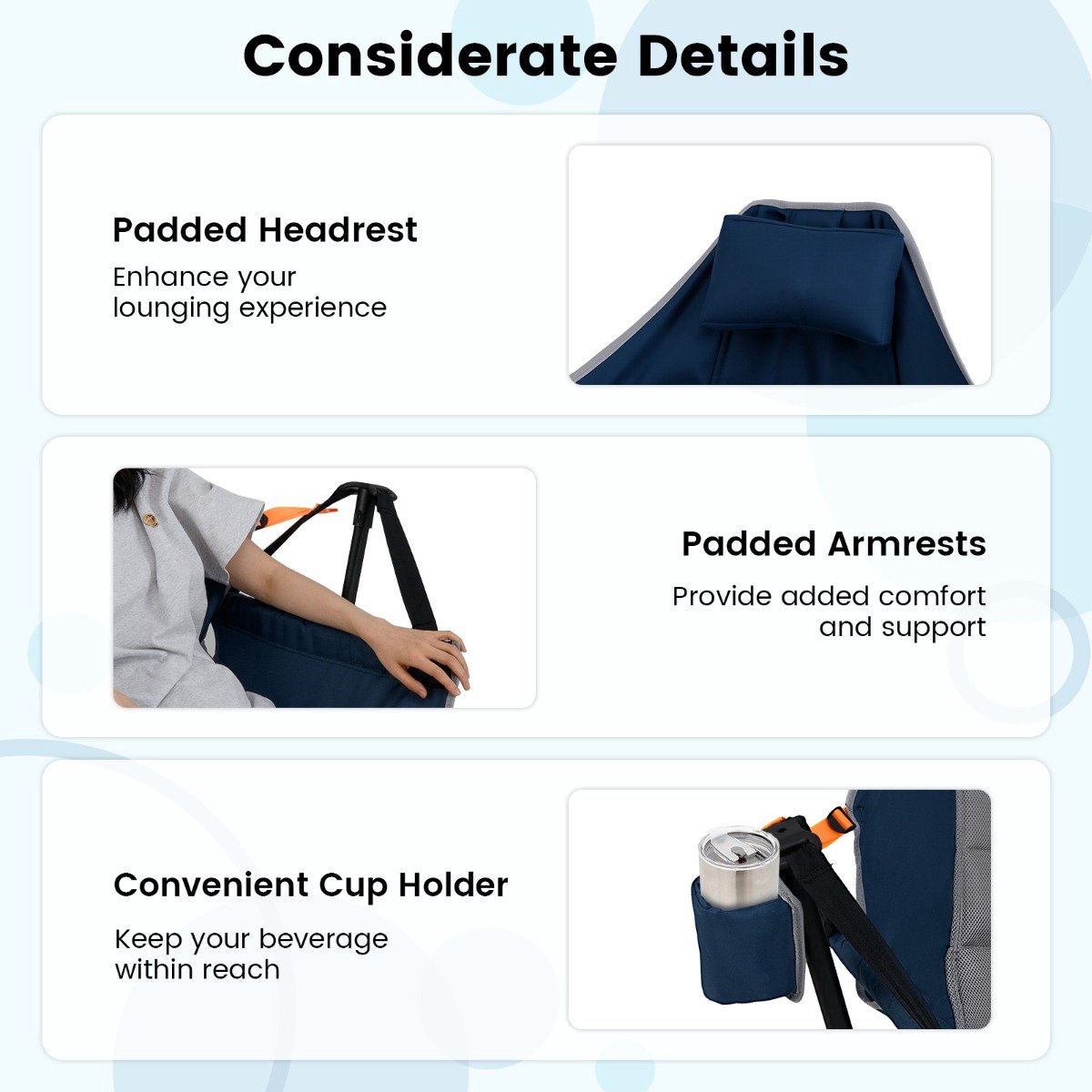 SureDeal® - Kamper - Opvouwbare Campingstoel - Verstelbare Rugleuning - Bekerhouder Klapstoel Opvouwstoel - Blauw