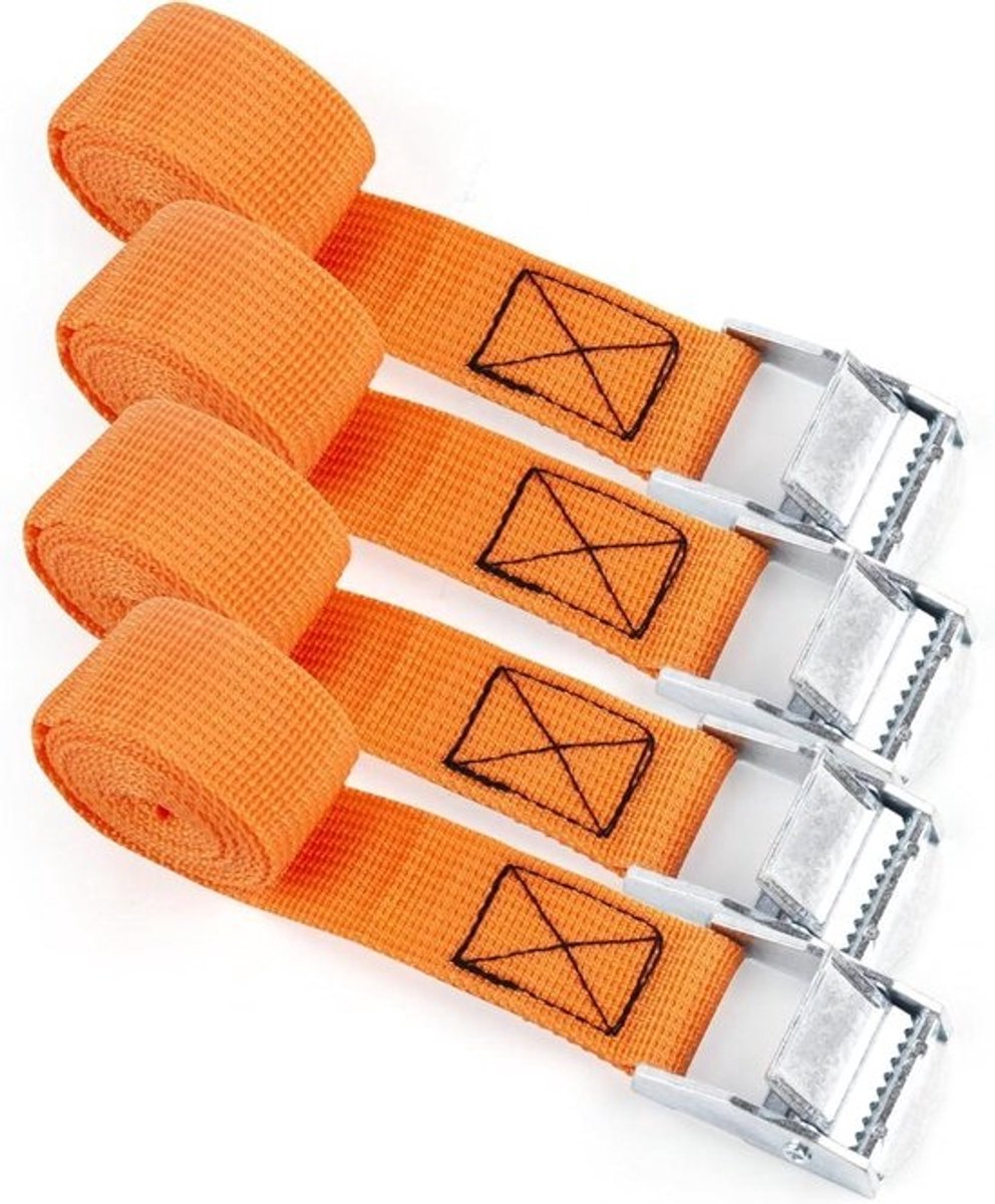Spanbanden met Ratel - Sjorbanden Klemsluiting - Bagage Vervoeren - 4-delige Set - Tot 2.5M - Oranje