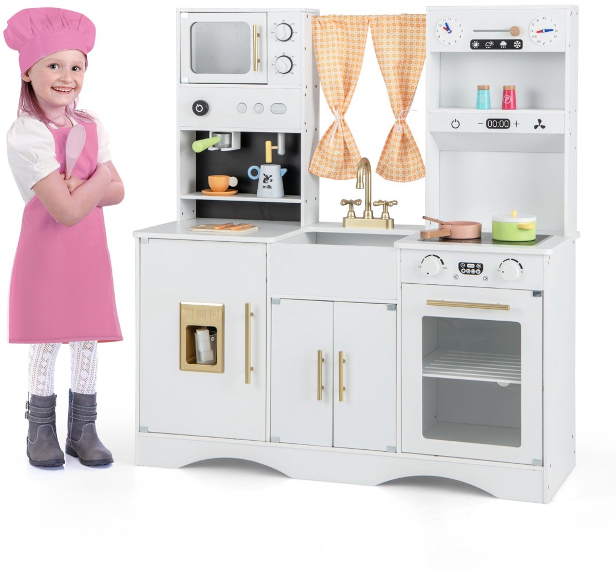 SureDeal® - Rollenspell - Kinderkeuken - Kookaccessoires Speelkeuken Hout - Magnetron Koffiezetapparaat Ijsmachine - 102x35x110 cm - Wit