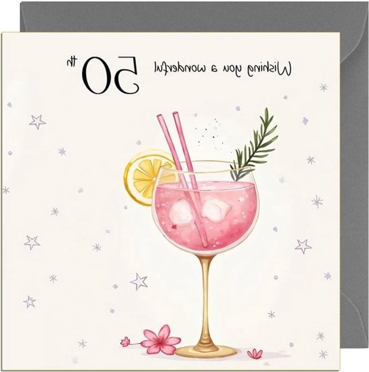Verjaardagskaart 50 jaar voor haar met gin en cocktail thema