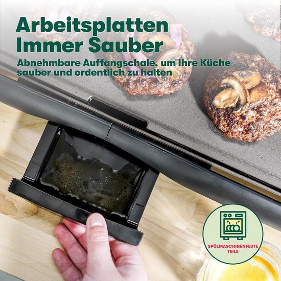 Elektrische Grillplaat - Contactgrill Plaat - Lekker Koken - Keramisch Titanium Anti-aanbak - 27 x 51 cm - Zwart — afbeelding 5
