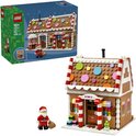 LEGO 40809 Peperkoekhuis met kerstmanfiguur. Peperkoekhuis met rood-witte dakranden, gekleurde ronde decoraties en een schoorsteen.