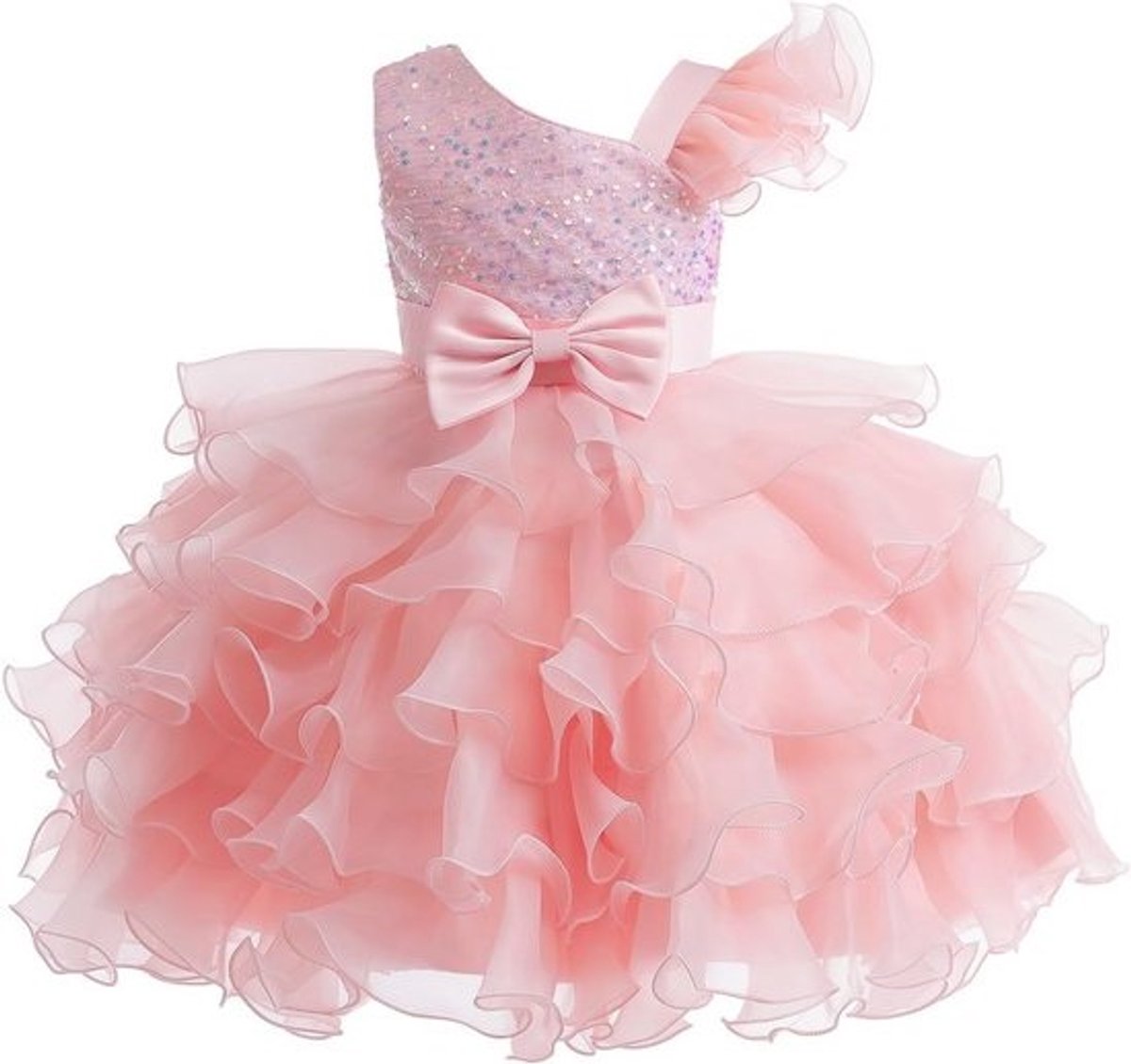 Meisjesjurk met één schouder en pailletten, mouwloos, feestjurk, bruidsmeisje, bloemenmeisje, verjaardag, bruiloft, kinderjurk