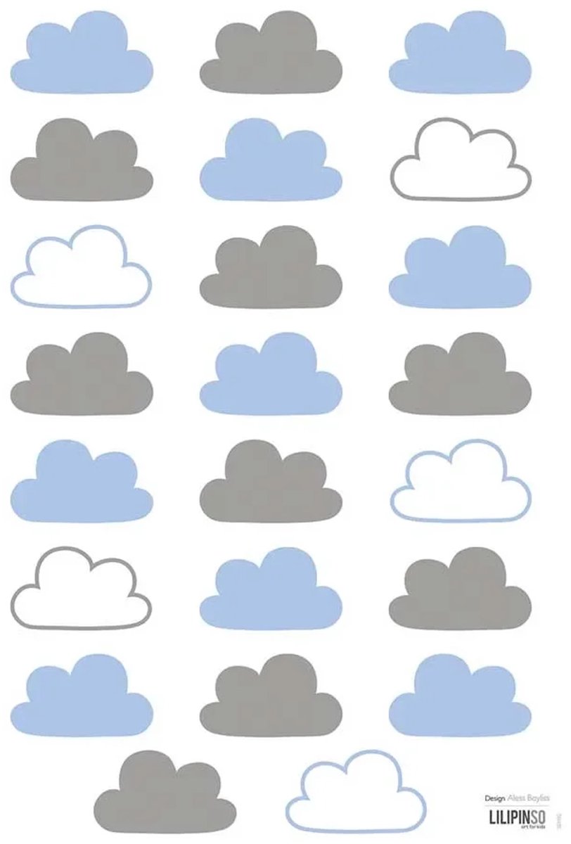 Lilipinso muursticker A3 wolken lichtblauw grijs