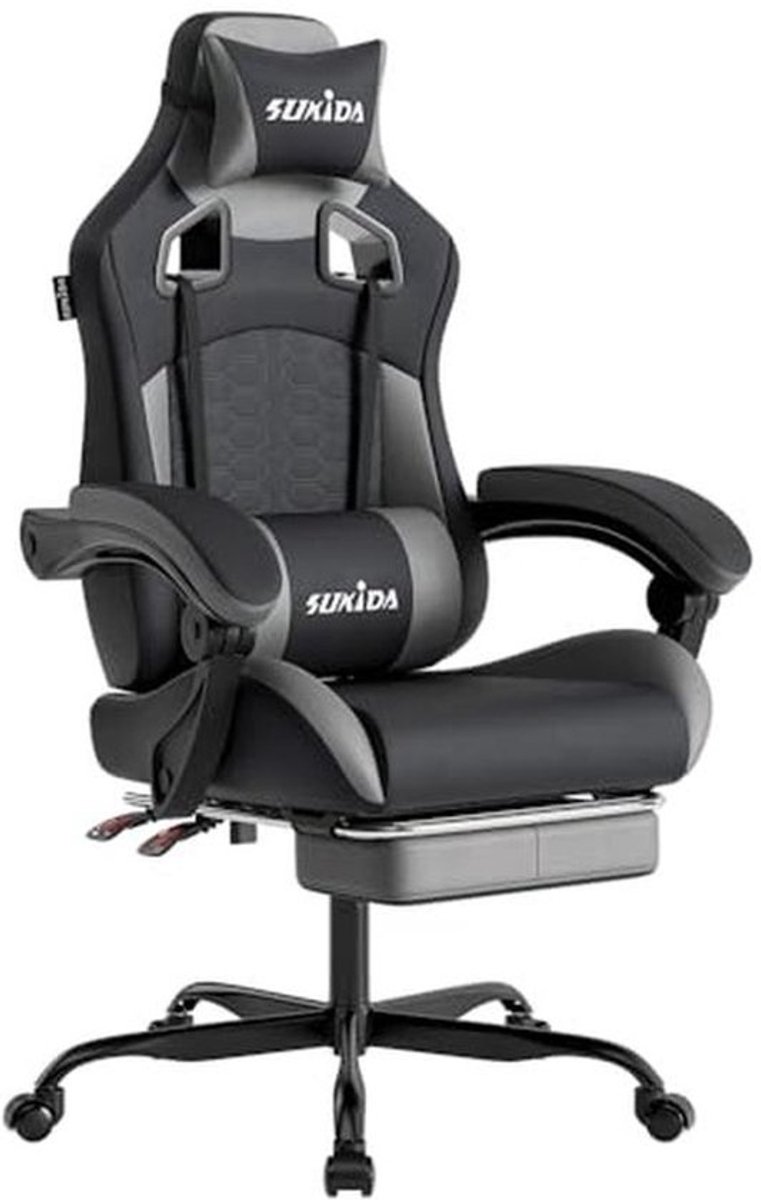 Ergonomische Gamingstoel met Voetensteun en Hoofdsteun - Verstelbare Computerstoel voor Thuis en Gaming - Grijs