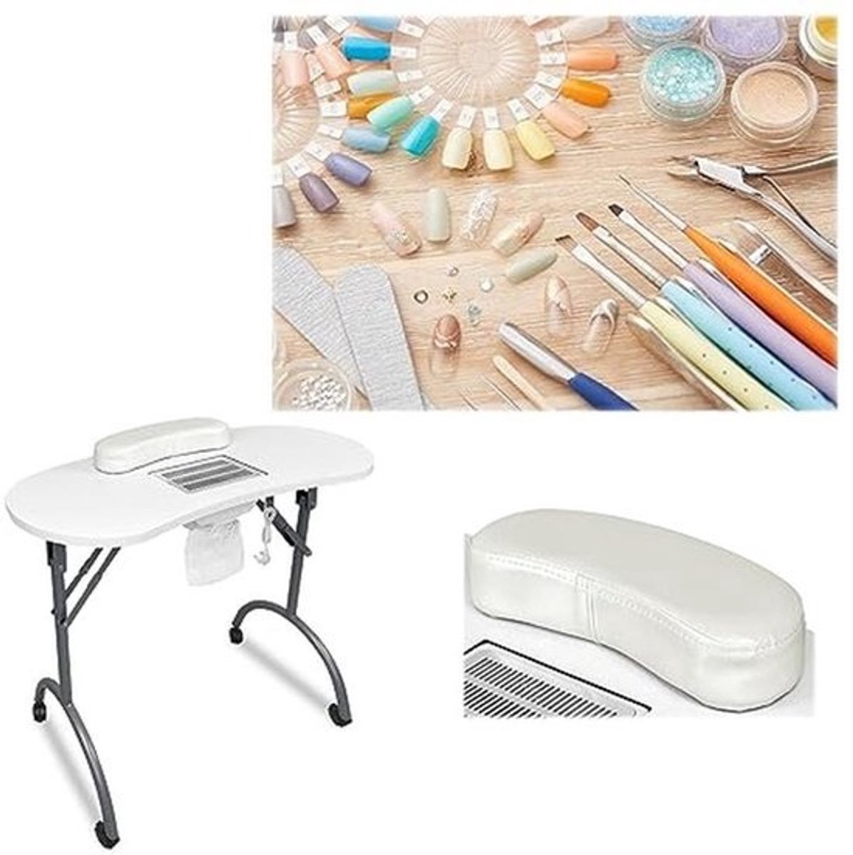 Professionele Opvouwbare Manicuretafel met Zuigkracht en Handkussen