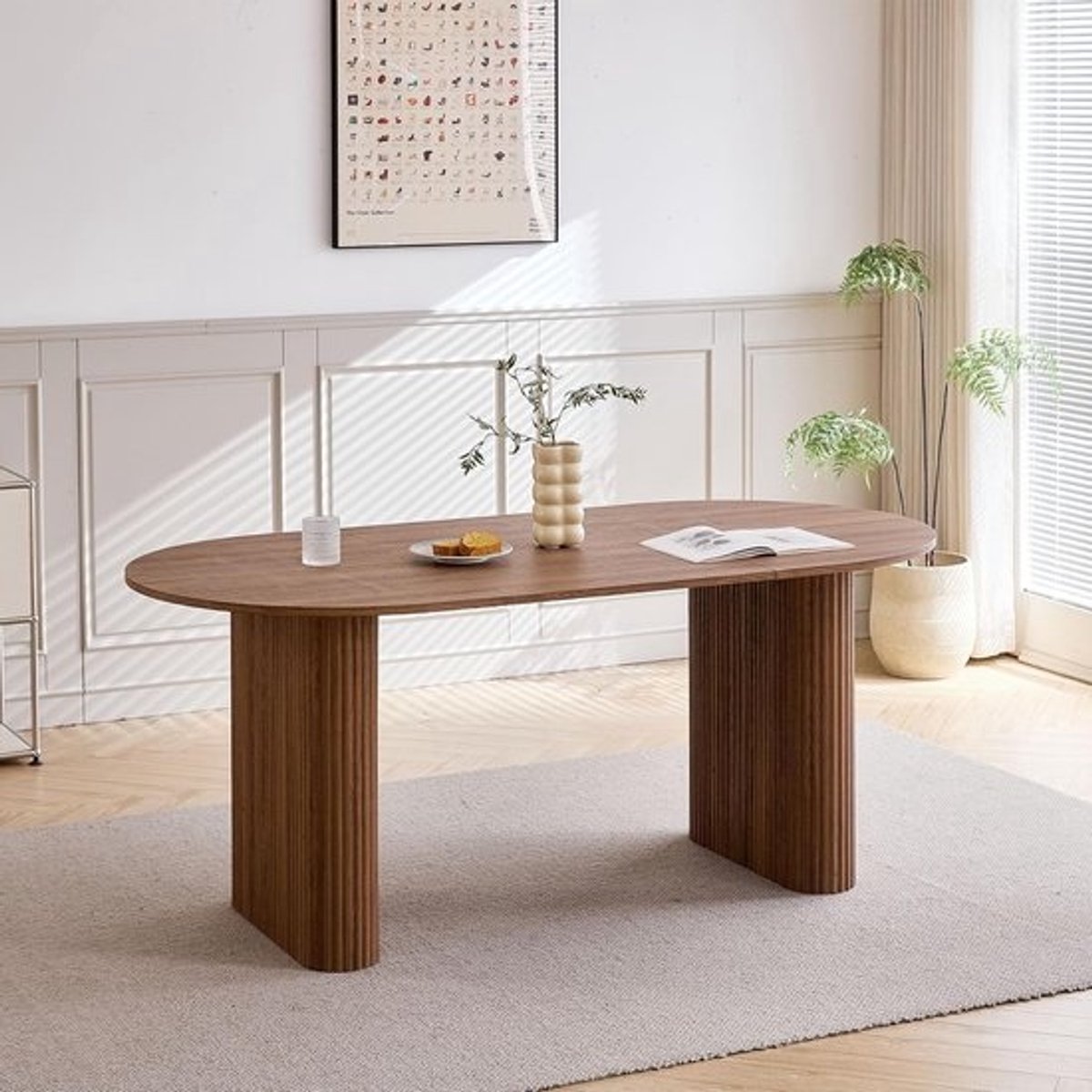 Ovale Eettafel - Keukentafel Rustiek - Gezellig Tafelen - Robuust MDF Blad - 180 x 90 cm - Donkerbruin