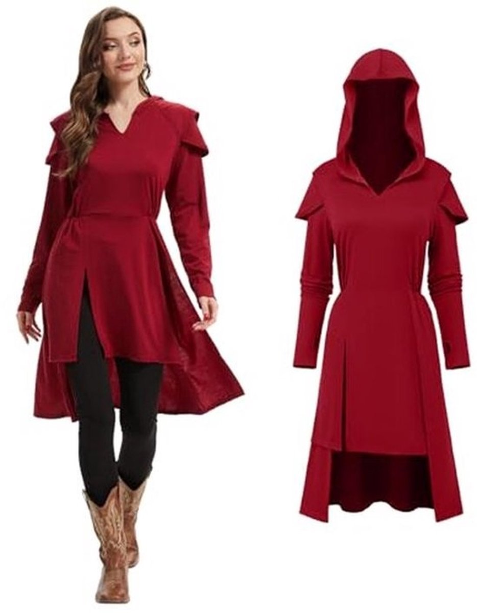 Dames Renaissance jurk met capuchon - Middeleeuwse vintage gothic mantel voor Halloween cosplay
