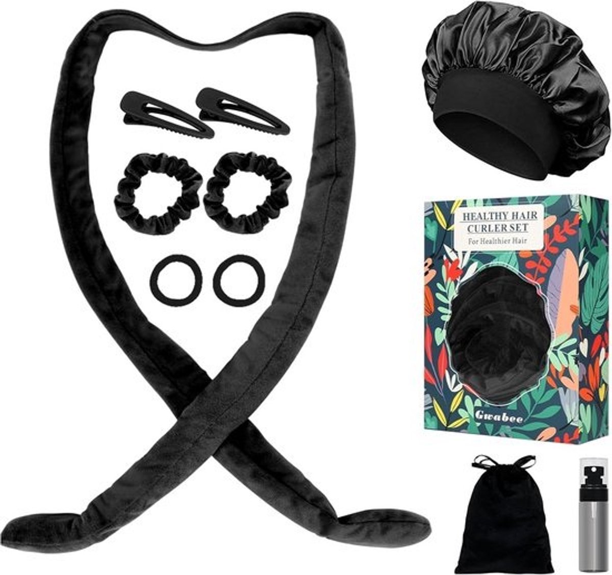 Hitteloze Haarkruller Set met Satijnen Slaapmuts voor Zachte Krullen Nachts