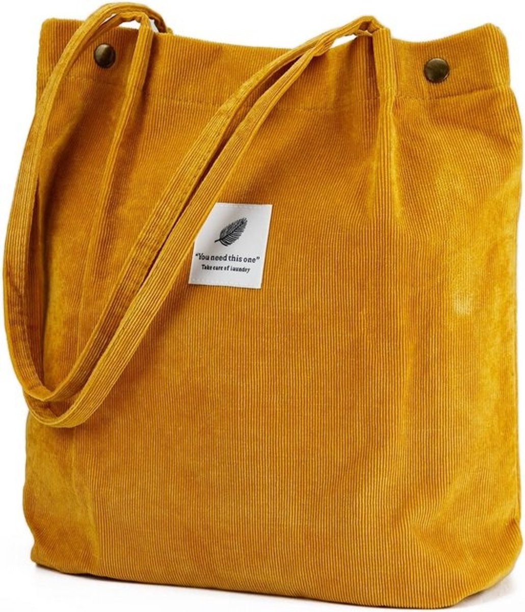 Grote Corduroy Tote Bag voor Dames - Stijlvolle Schoudertas voor Werk, Strand & Winkelen