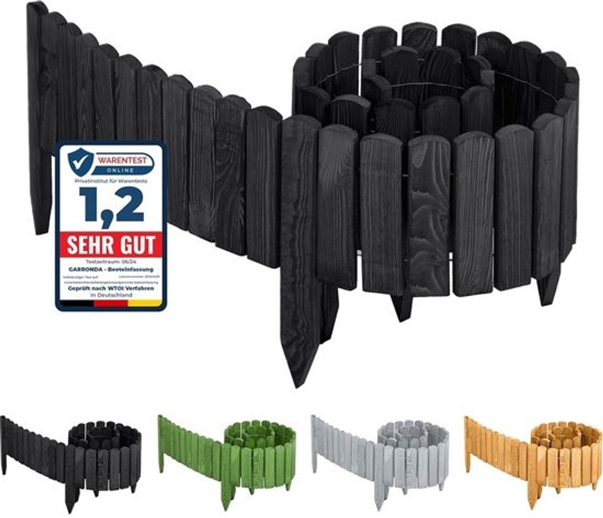 Flexibele Houten Tuinrand - Impregneerde Palisade Rolborder - 200cm Lang en 30cm Hoog