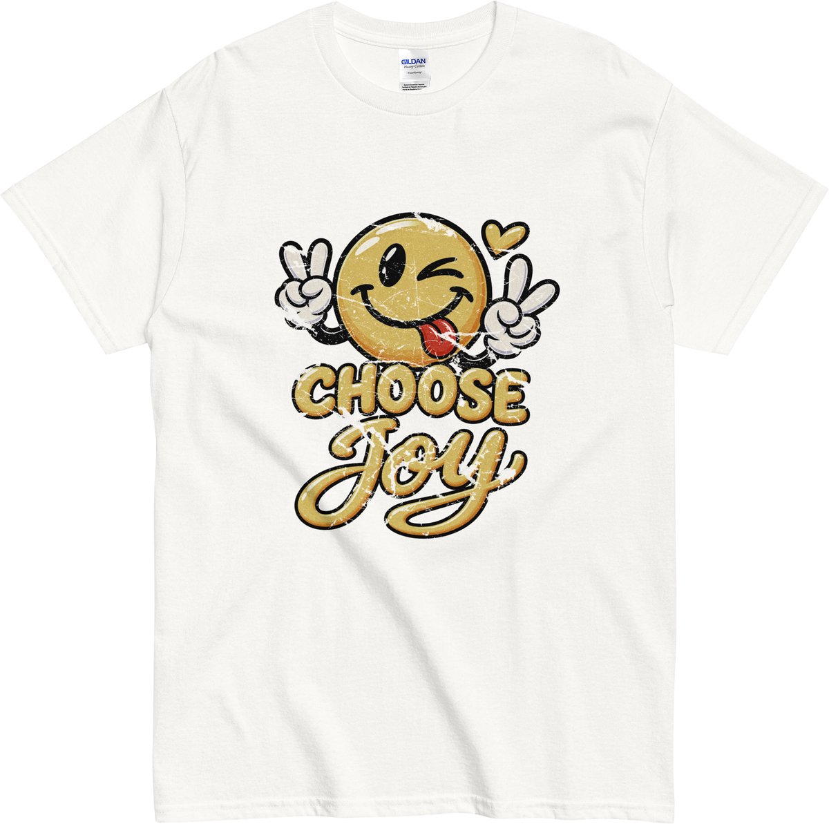 Grappig Smiley T-shirt Heren en Dames – Kies voor Plezier – Retro Grunge Shirt – Wit - S