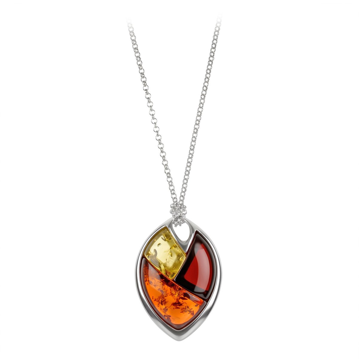 Cavill - Zilveren Halsketting - 925 Sterling Zilver met Cognac, Kersrode & Citroen Balktische Barnsteen - Fancy Cabochon - Bezel Gezette Sieraden