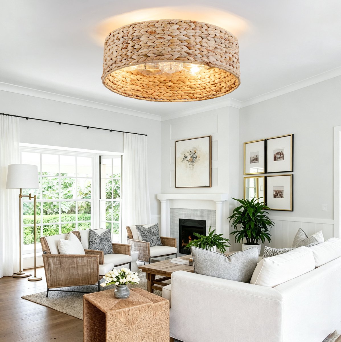 COVREO Plafondventilator met verlichting 50 x 50 x 20 cm Copper - kunststof en rattan - app en afstandsbediening