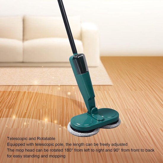 Elektrische Dweil - Schoonmaak Mop - Vloeren Reinigen - Automatische Voorwaartse Beweging - 112 cm Lengte - Groen — afbeelding 2
