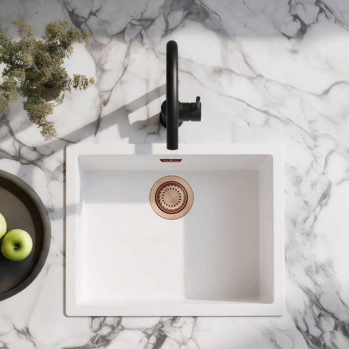 Spoelbak 50x40 cm wit onderbouw en opbouw Pure.Sink