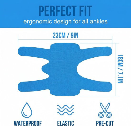 Set van 8 Kinesiologische Enkelbanden, Vooraf Geknipt en Waterdicht Sportsteun voor Hardlopen en Voetbal, Unisex 23 x 18 cm, Ideaal voor Blessurepreventie en Stabiliteit — afbeelding 5