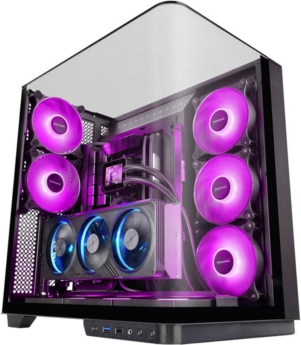 Gaming Behuizing - PC Kast - Krachtige PC Bouw - Gebogen Glas Paneel - 42x46x28.9cm - Zwart