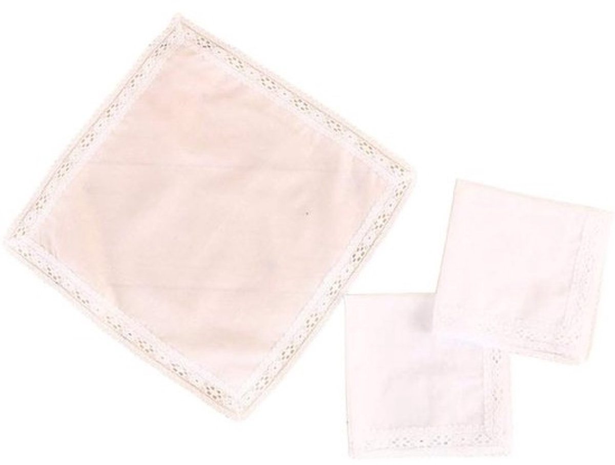 Katoenen Zakdoek - Zakdoekje Bruiloft - Bruiloft Ceremonie - Kanten Rand - 25x25 cm - Wit