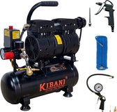 Kibani Super Stille Ecoline Compressor 6 Liter + Luchtslang 10 Meter + Bandenpomp + Luchtspuit - Complete SET - 8 Bar - 89 L/min