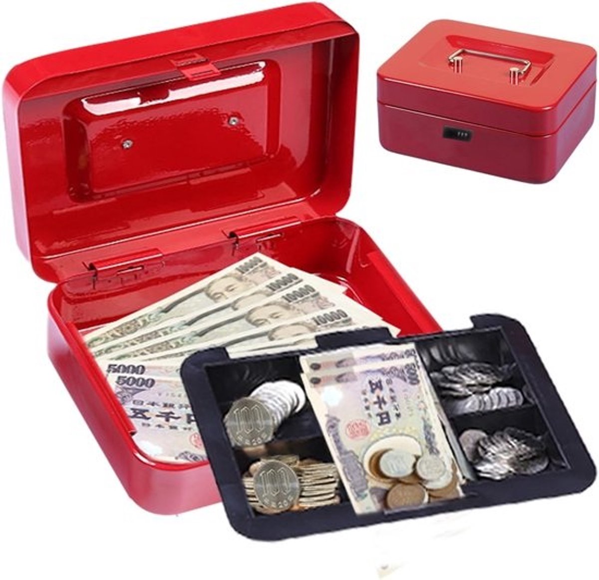 Geldkluis met code - Beveiligingsbox Opbergkist - Waardevolle spullen opbergen - Robuust anti-diefstal ontwerp - 16.4B x 9.4H cm - Rood