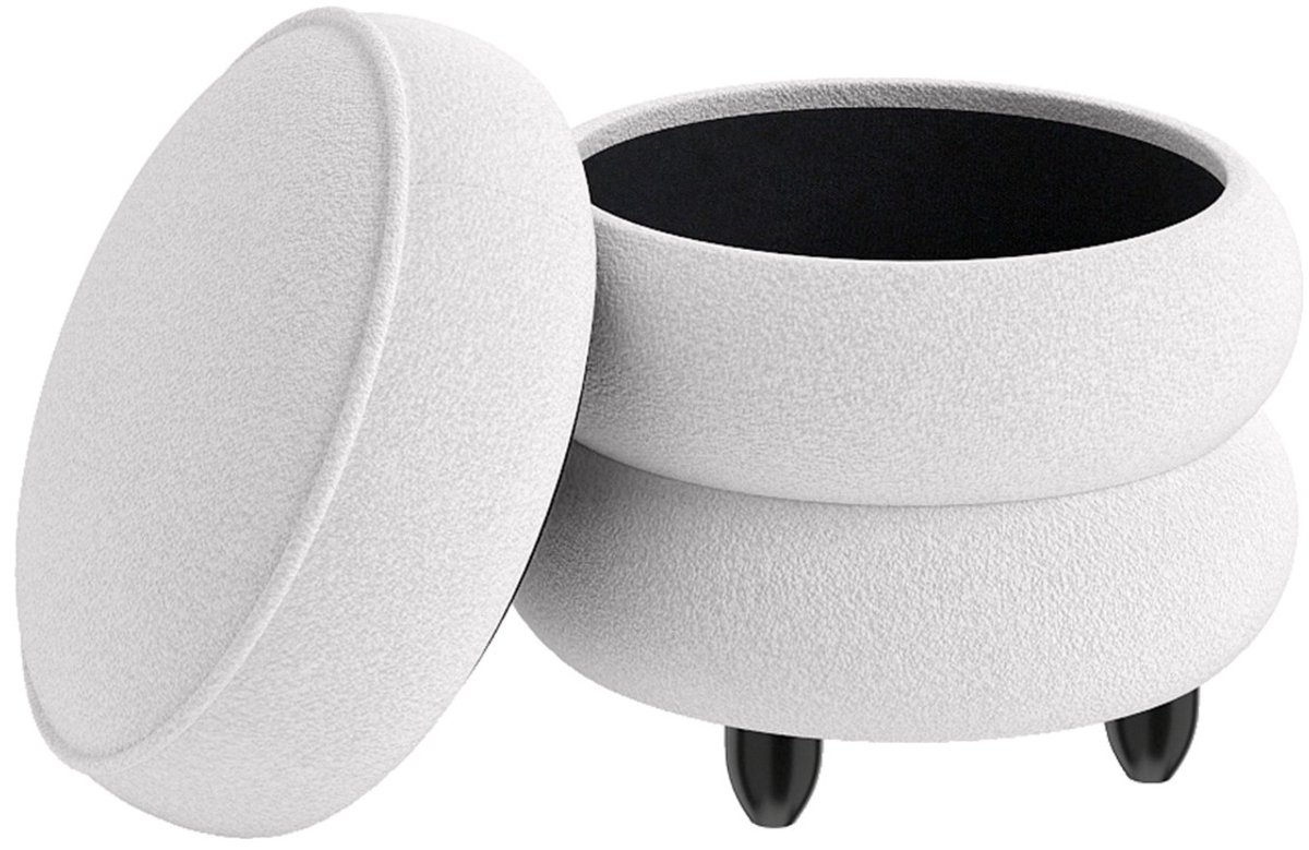 SureDeal® - Poef - Kruk - Opbergruimte Chenille Kruk - Afneembare Deksel - Rubberhouten Poten - 40,5x44,5 cm - Wit