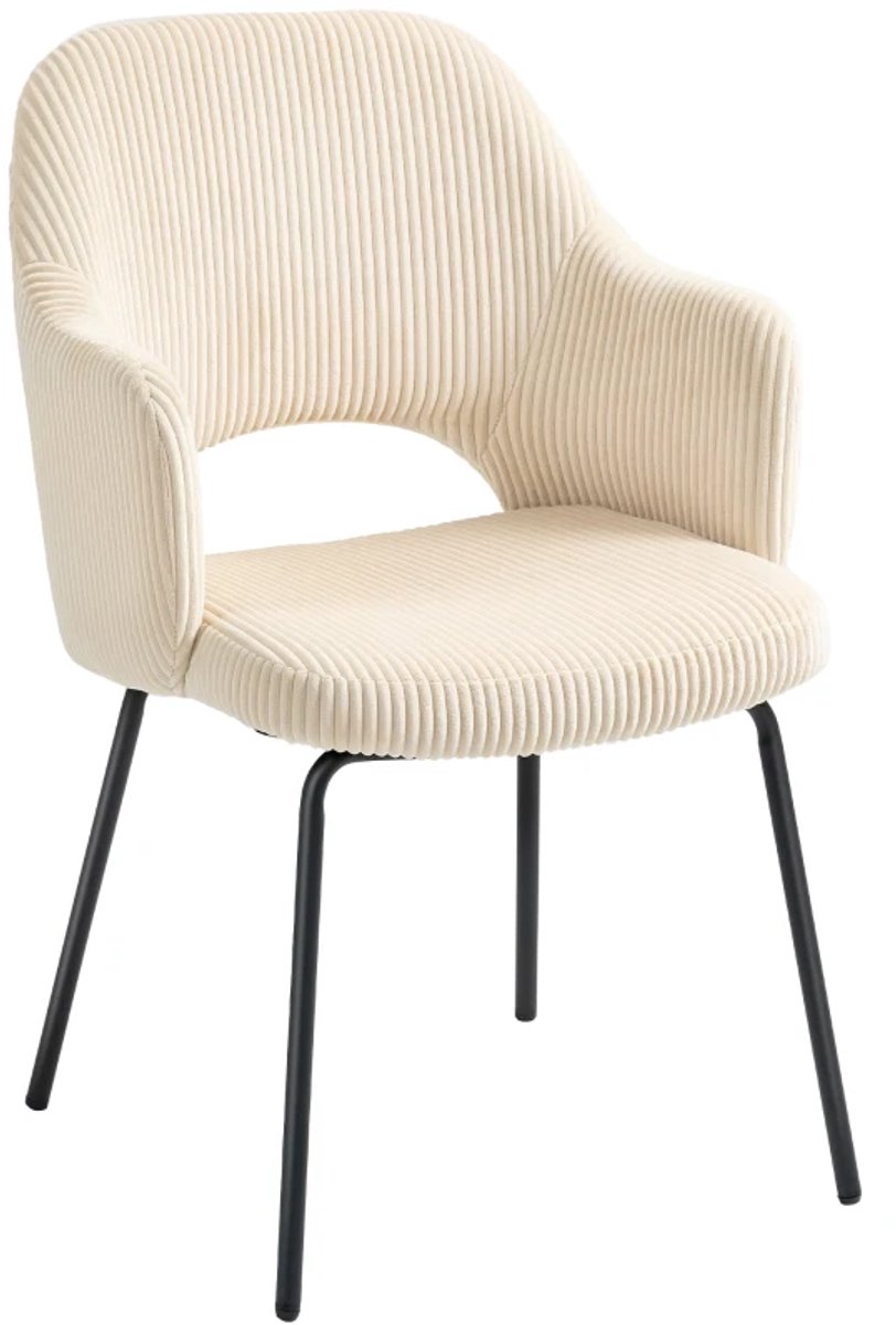 Eetkamerstoel - Keukenstoel - Corduroy Bekleding - Schelpvorm - Metalen Poten - Voetzolen - Beige