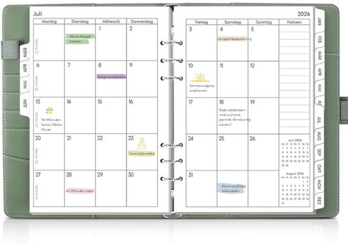 Navulbare Agenda - Planjournal Organiser - Dagelijkse Planning - Leerlook Omslag - A5 Formaat - Olijfgroen