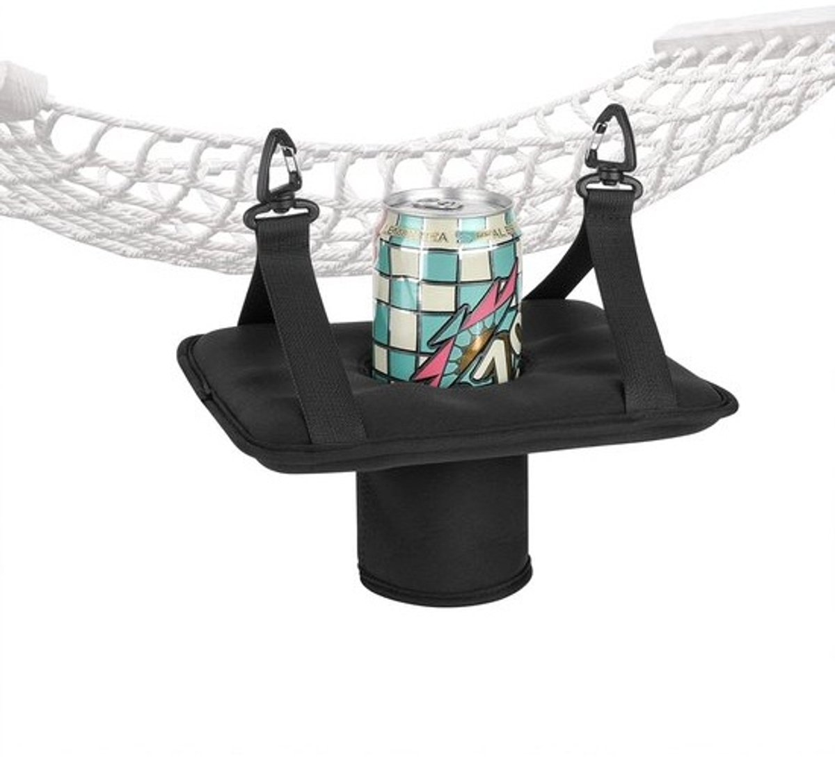 Hangmat Bekerhouder - Hangstoel Accessoire - Ontspannen Buiten - Snelle Bevestiging Clips - 24.5 x 19.5 cm - Zwart