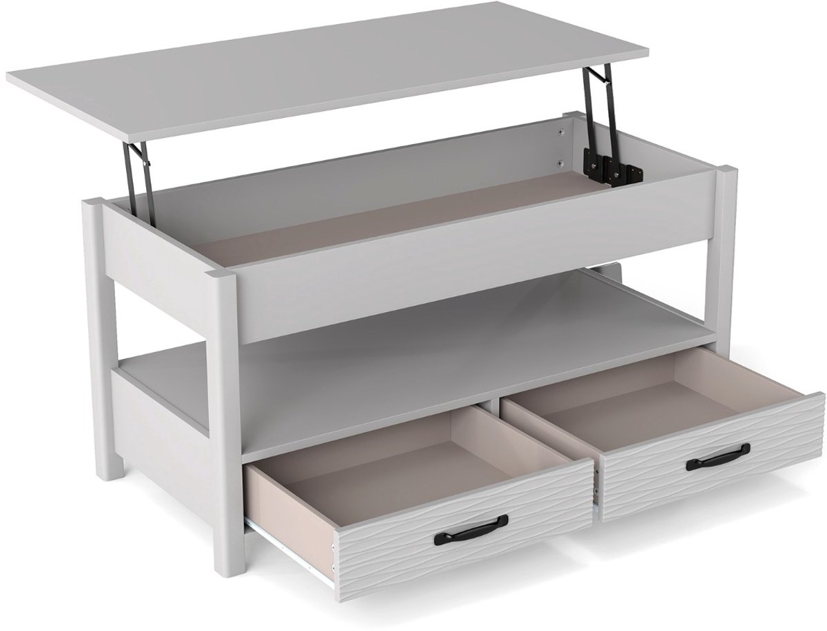 SureDeal® - Salontafel - Hoogte Verstelbaar - Opbergruimte Opvouwbare - Open Opbergruimte - Lades - 100x46x50 cm - Grijs