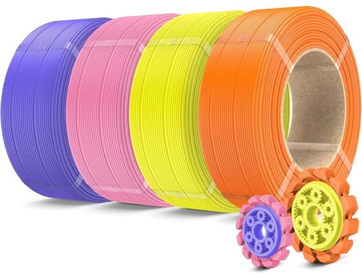Sterk PLA+ 2.0 Navulfilament Pakket, Spoolless 3D Printmateriaal in Oranje, Geel, Roze en Paars