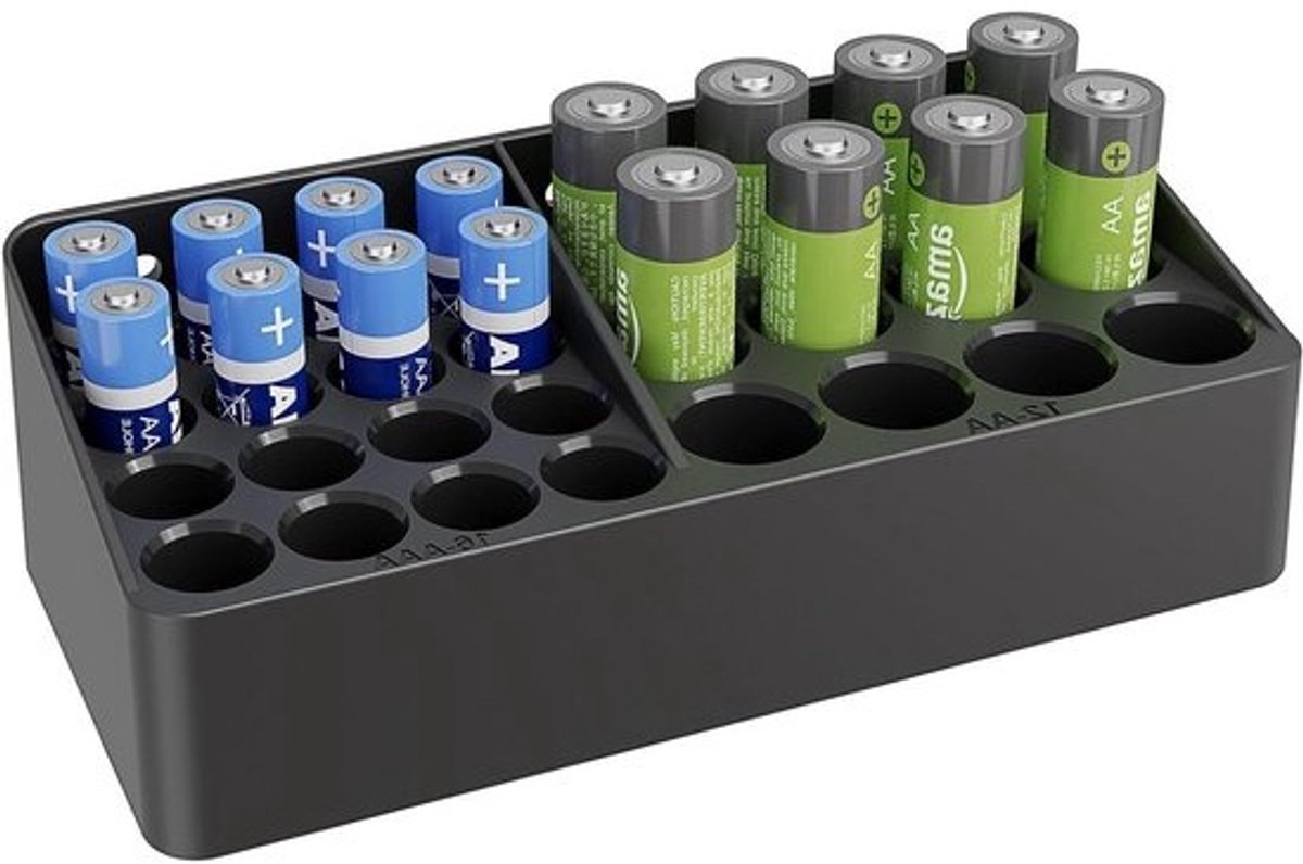 Batterij Opslag voor 12 AA & 16 AAA - Wandmontage Organizer en Opbergdoos