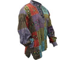 SHOPOHOLIC FASHION Patchwork Stonewashed Hippie Shirt voor heren, Meerkleurig, M