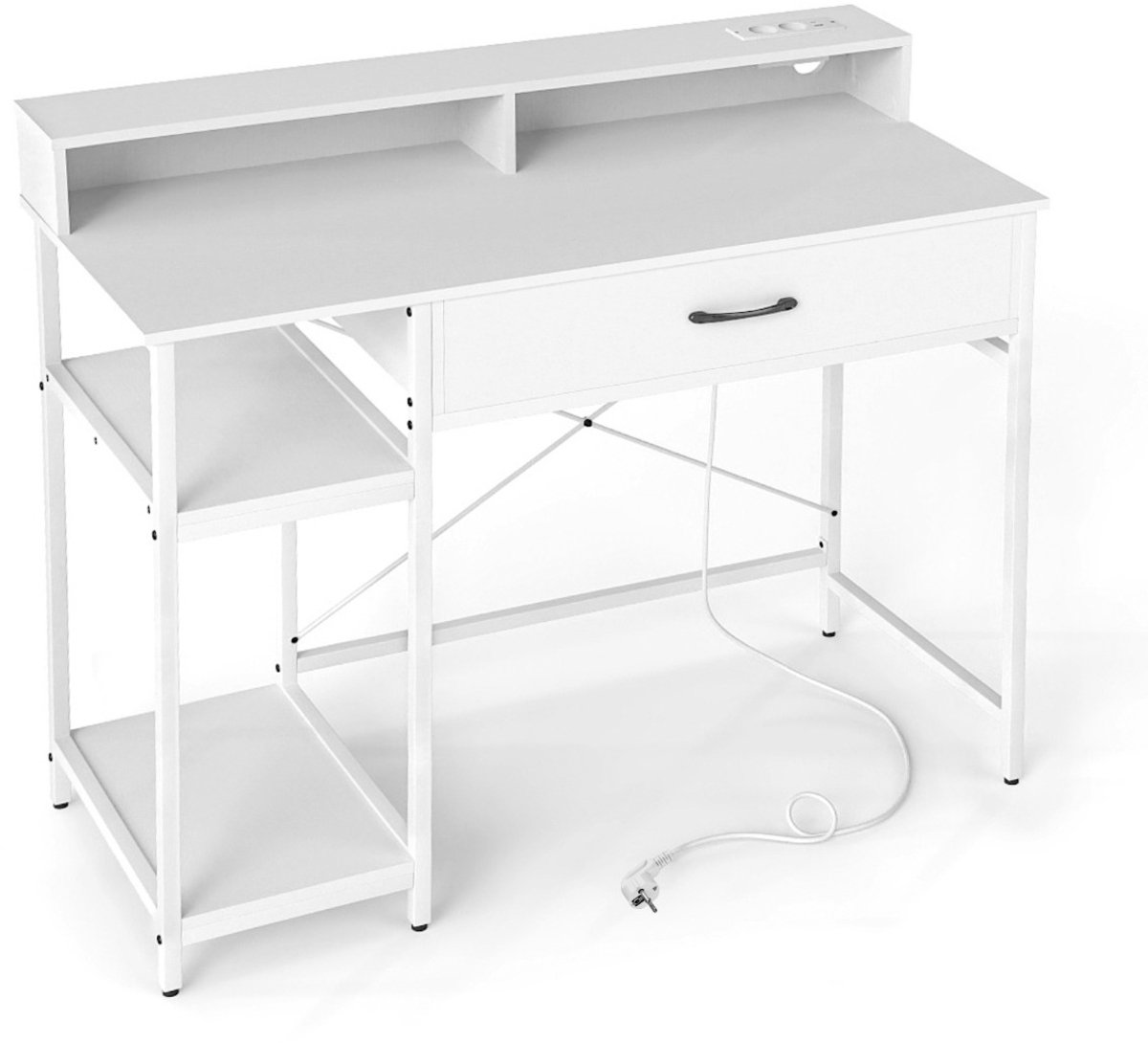 SureDeal® - Bureau - Computerbureau - Stopcontacten - Extra Lade - Twee Open Planken - 106x48x90 cm - Wit