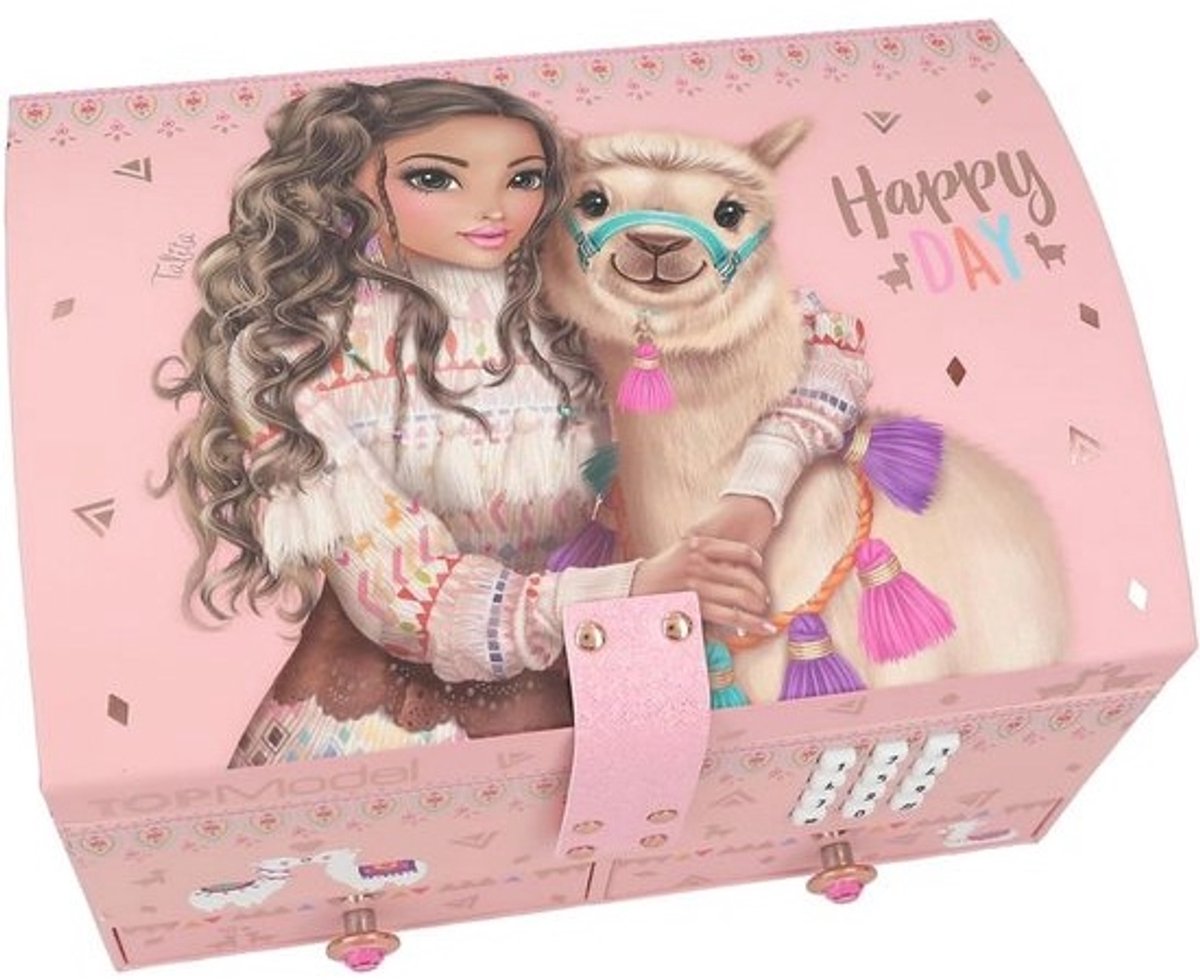 Sieradendoosje in Roze met Alpaca Motief en Spiegel - Klein & Praktisch