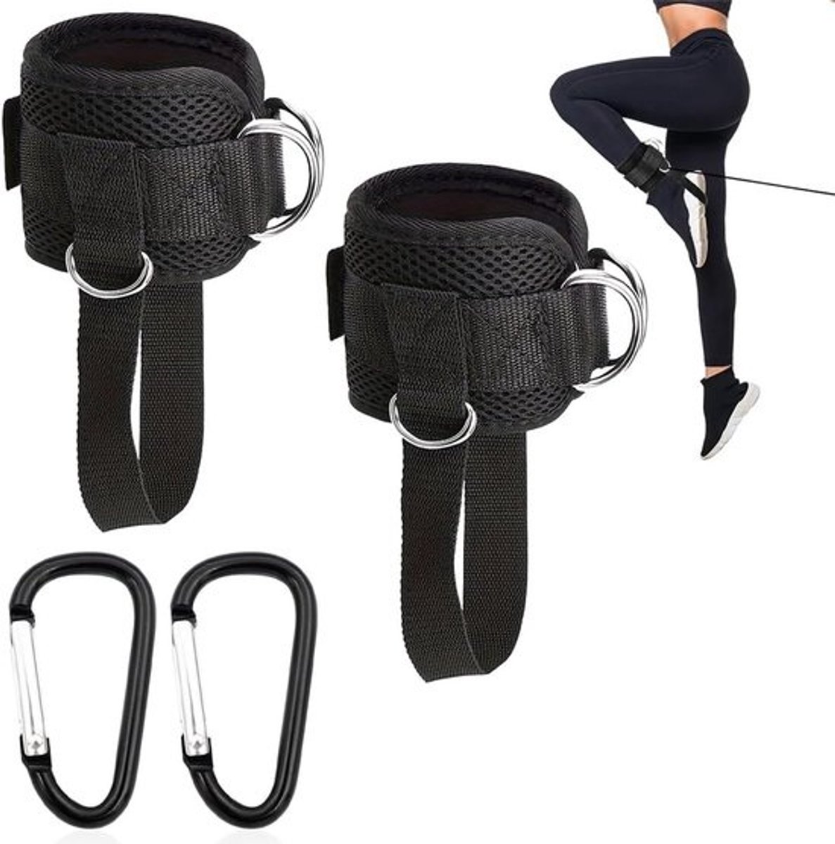 2x Verstelbare Fitness Enkelbandjes met Karabijnhaak voor Krachttraining