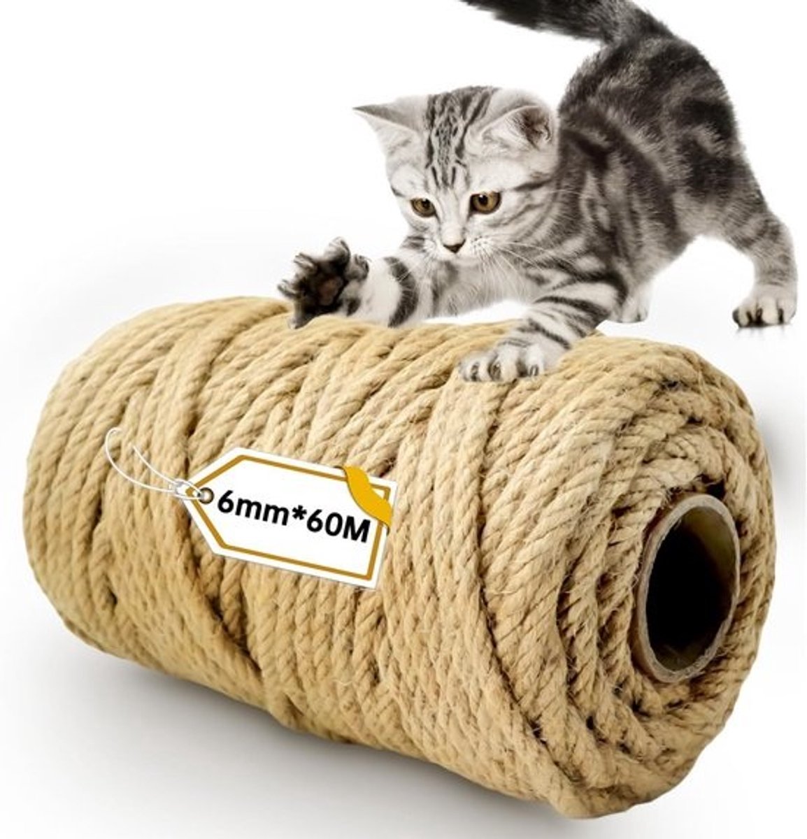 Natuurlijk Sisaltouw voor Kattenbomen - 60 m x 6 mm, 2 Stuks - Duurzaam en Multifunctioneel