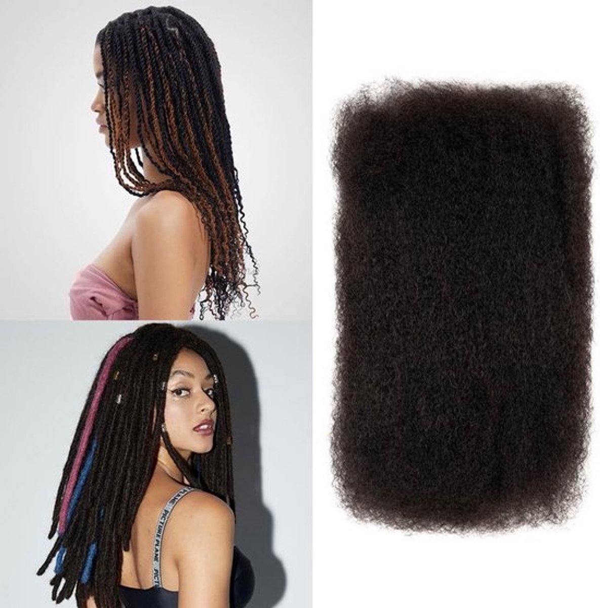 100% Menselijk Haar Bulk voor Dreadlocks, Loc Repair en Vlechten - Afro Kinky Krul