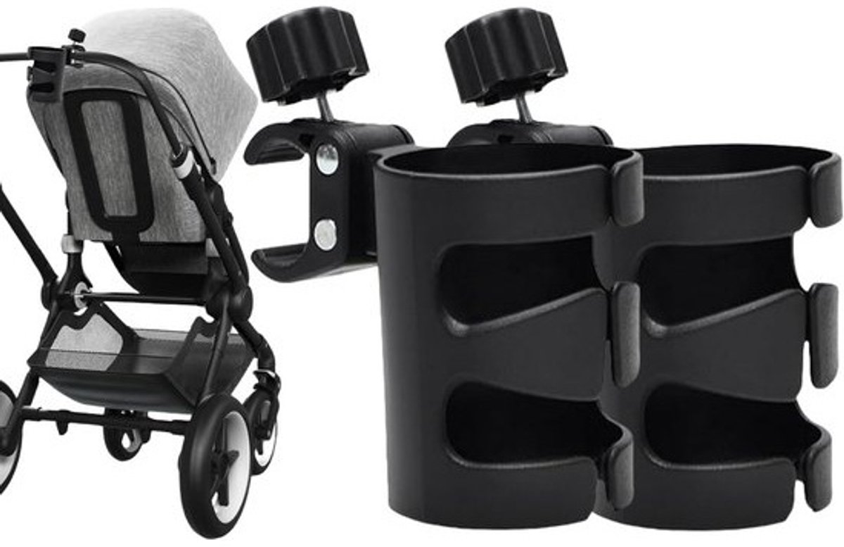 2x Universele Bekerhouder voor Kinderwagen en Buggy, Zwart
