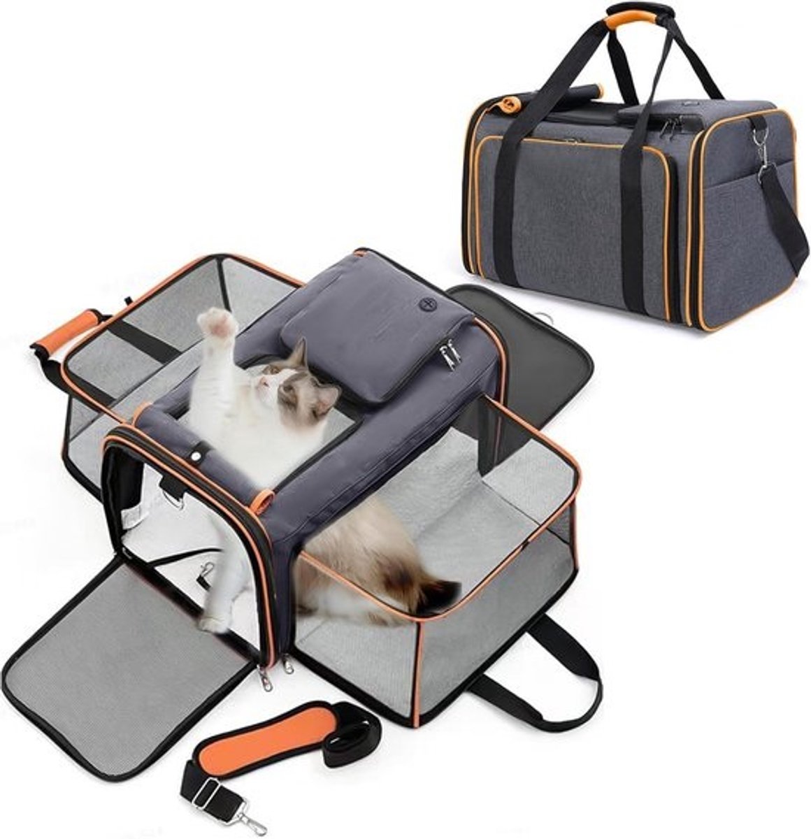 Uitklapbare Reistas voor Katten en Honden - Ademende Transportbox met Verstelbare Schouderriem